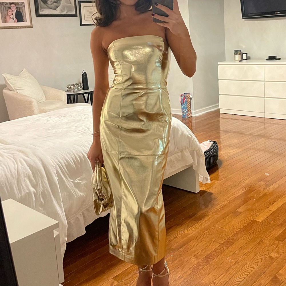 Gold metallic strapless dress